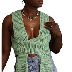 SIMONETT Nanu Spring Green Empire Waist Knit Crop Top Women's Size Medium/Large